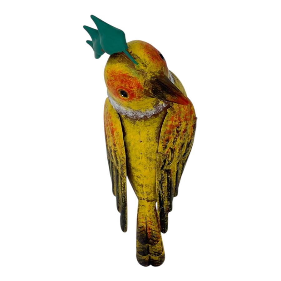 Willow &amp; Silk Colourful Yellow Bird Decoration 18.5x9x17cm