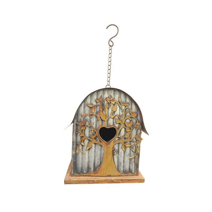 Willow &amp; Silk Bird House Tree Detail Galvanised/Rustic 42cm