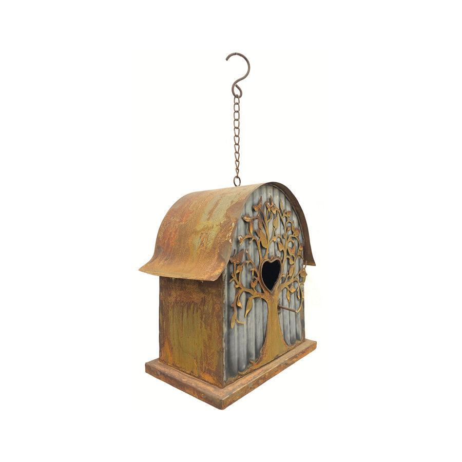 Willow &amp; Silk Bird House Tree Detail Galvanised/Rustic 42cm