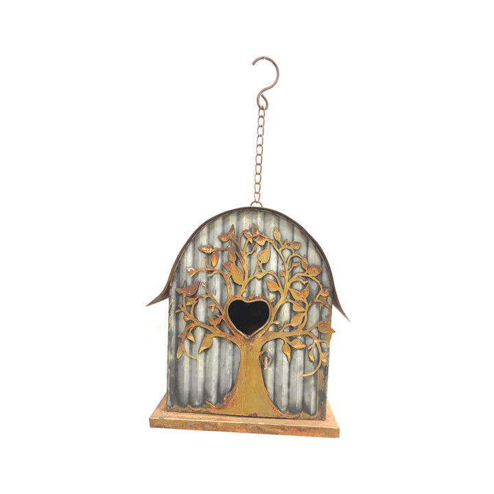 Willow &amp; Silk Bird House Tree Detail Galvanised/Rustic 42cm