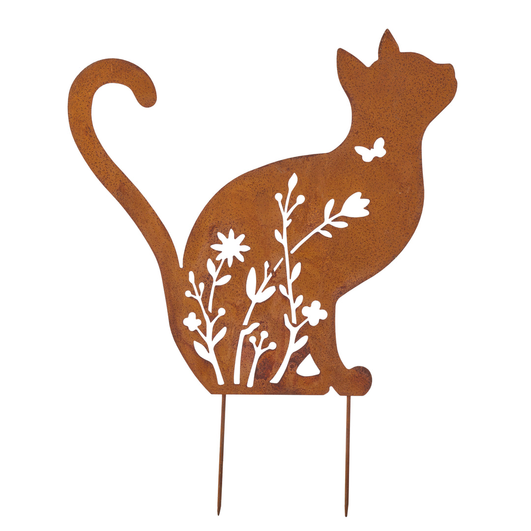 Willow &amp; Silk Cat Outdoor Garden Stakes Set of 2