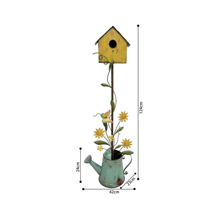 Willow &amp; Silk 125cm Standing Garden Bird House w/ Watering Can