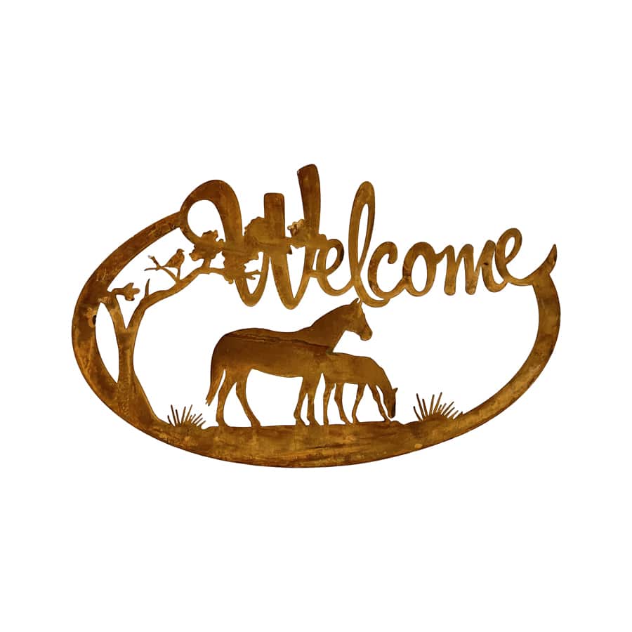 Willow &amp; Silk Decorative Rustic Horse Welcome Sign Outdoor Wall Art 60.5cm