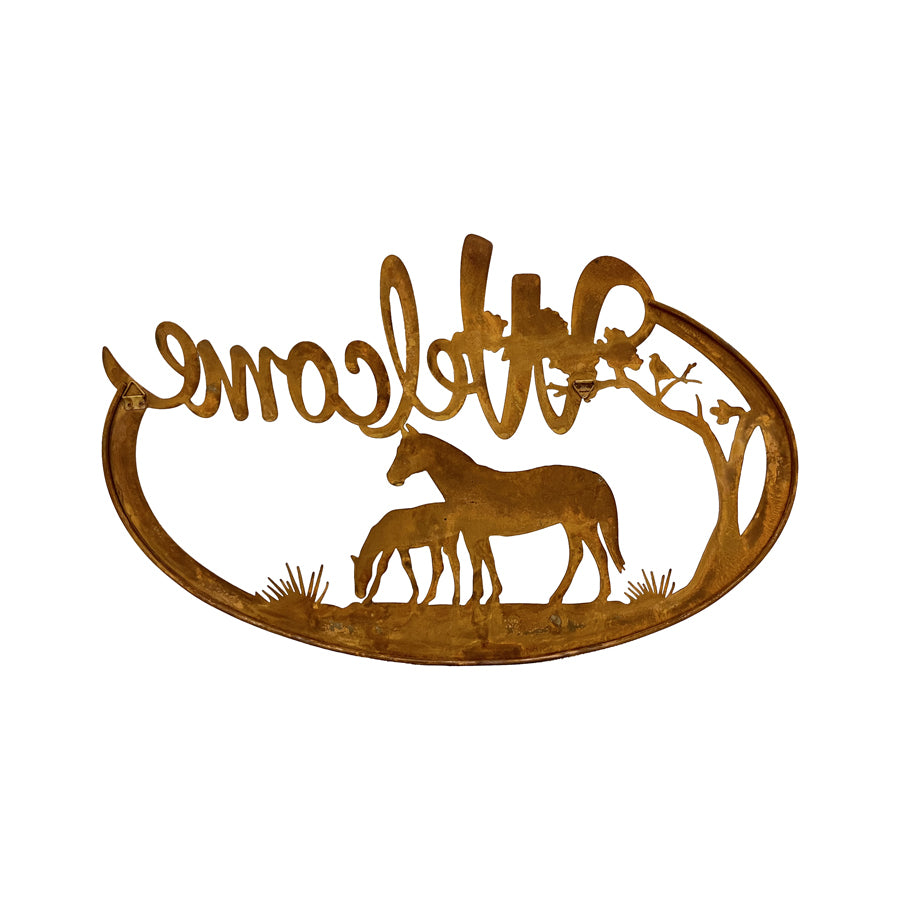 Willow &amp; Silk Decorative Rustic Horse Welcome Sign Outdoor Wall Art 60.5cm