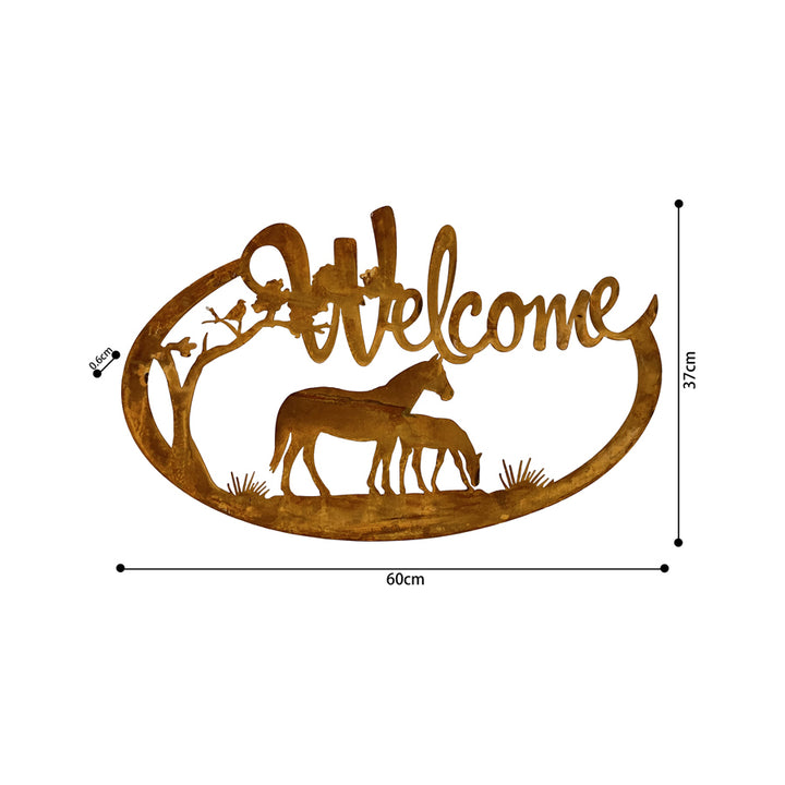 Willow &amp; Silk Decorative Rustic Horse Welcome Sign Outdoor Wall Art 60.5cm