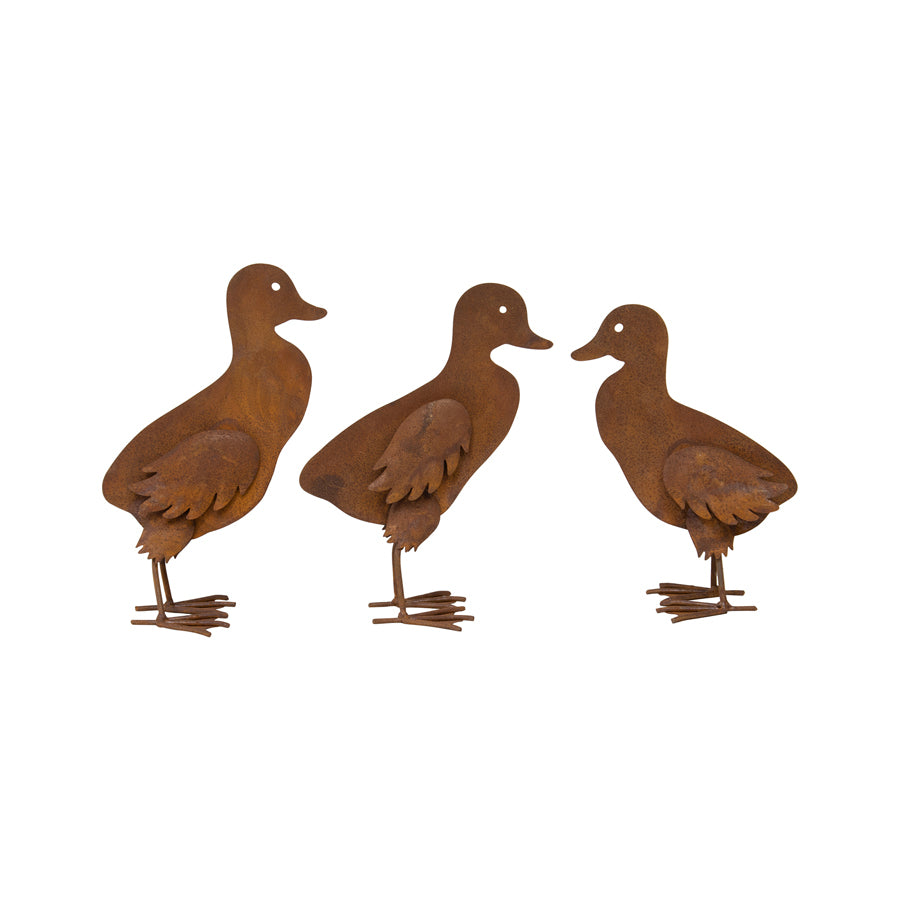 Willow &amp; Silk Rustic Metal 22/21/20cm Baby Duck Garden Figurines Set of 3
