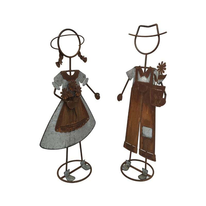 Willow &amp; Silk Set of 2 Country Kids Holding Hands Garden Ornament