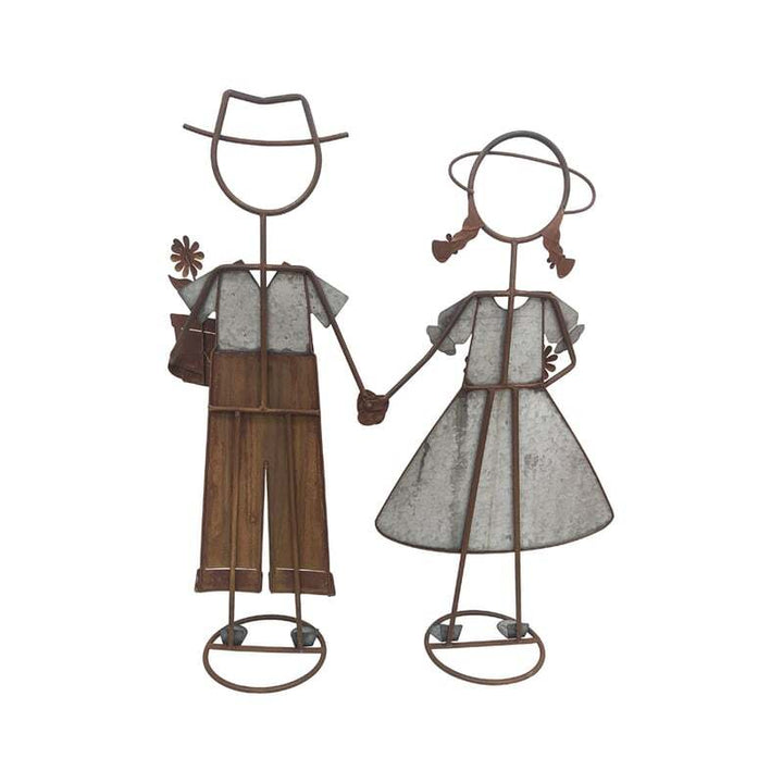 Willow &amp; Silk Set of 2 Country Kids Holding Hands Garden Ornament