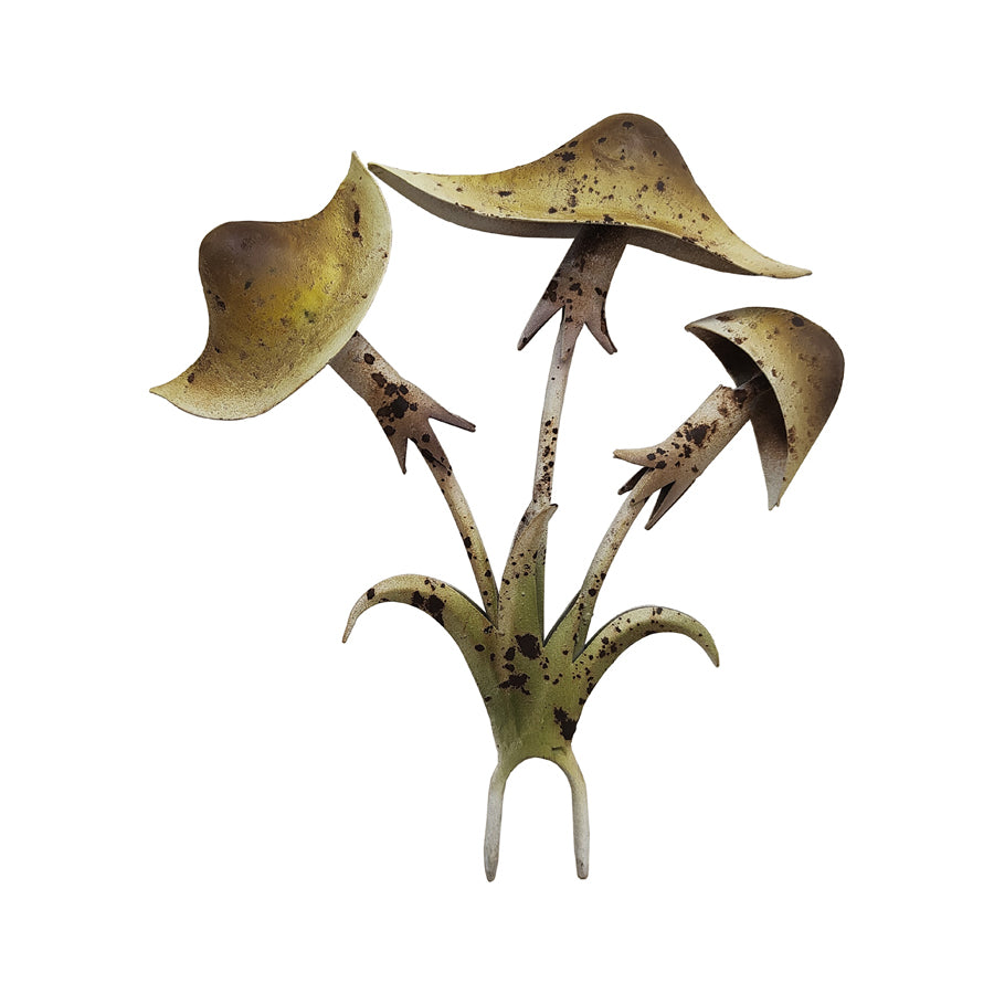 Willow &amp; Silk Metal 20.5cm Yellow Mushroom Bunch Garden Stake