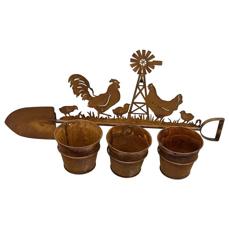 Willow &amp; Silk 3 Pot Wall Planter On Shovel w/Chooks
