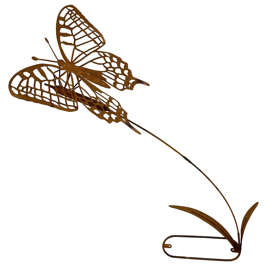 Willow &amp; Silk Rustic 108cm Metal Flying Butterfly Garden Figurine/Stake