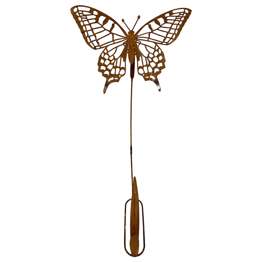 Willow &amp; Silk Rustic 108cm Metal Flying Butterfly Garden Figurine/Stake