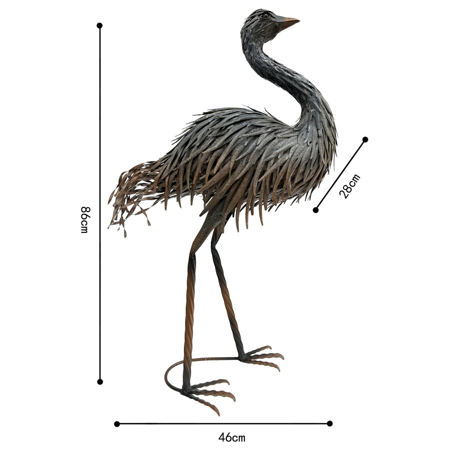 Willow &amp; Silk Animal Figurine Emu Looking Up 46x28x86cm Grey/Rust