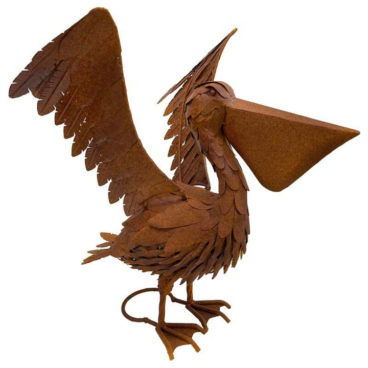 Willow &amp; Silk Bird Figurine Large Flapping Pelican - Rust Finish 50cm