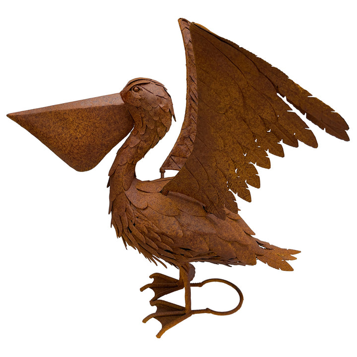 Willow &amp; Silk Bird Figurine Large Flapping Pelican - Rust Finish 50cm