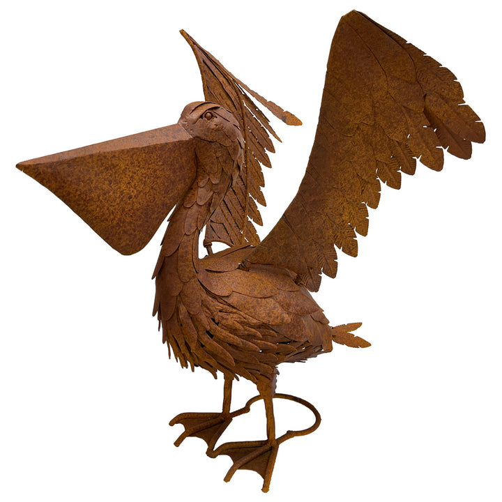 Willow &amp; Silk Bird Figurine Large Flapping Pelican - Rust Finish 50cm