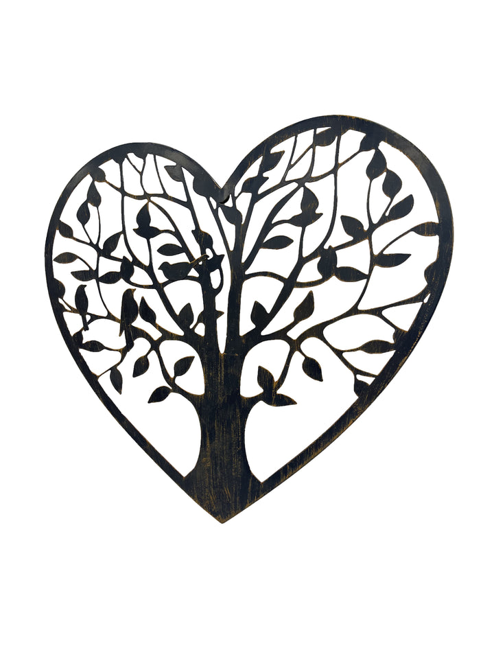Willow &amp; Silk Laser-Cut 45cm Metal Tree of Life Heart w/ Birds Wall Art