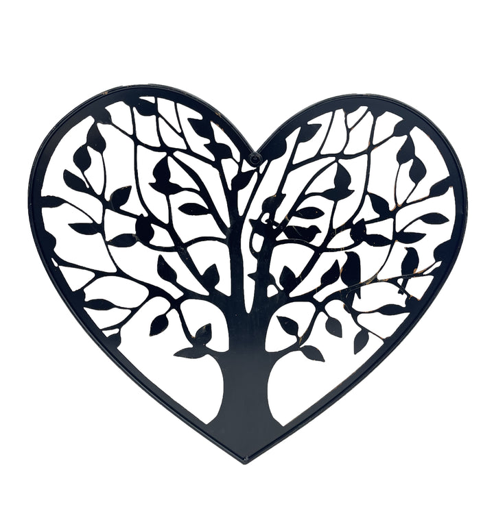 Willow &amp; Silk Laser-Cut 45cm Metal Tree of Life Heart w/ Birds Wall Art