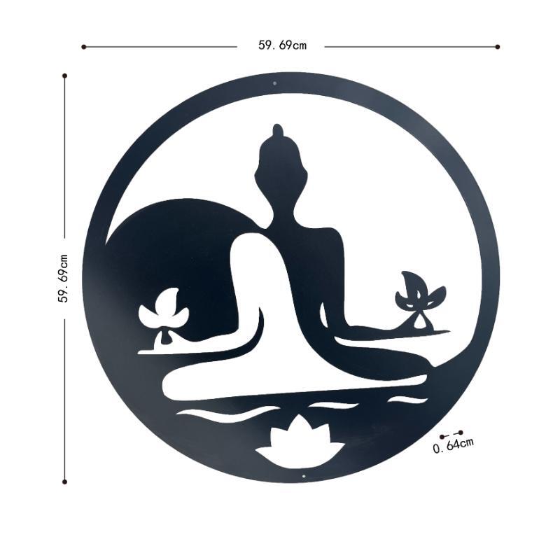Willow &amp; Silk Laser-Cut 60cm Black Yin &amp; Yang Buddha Round Metal Wall Art