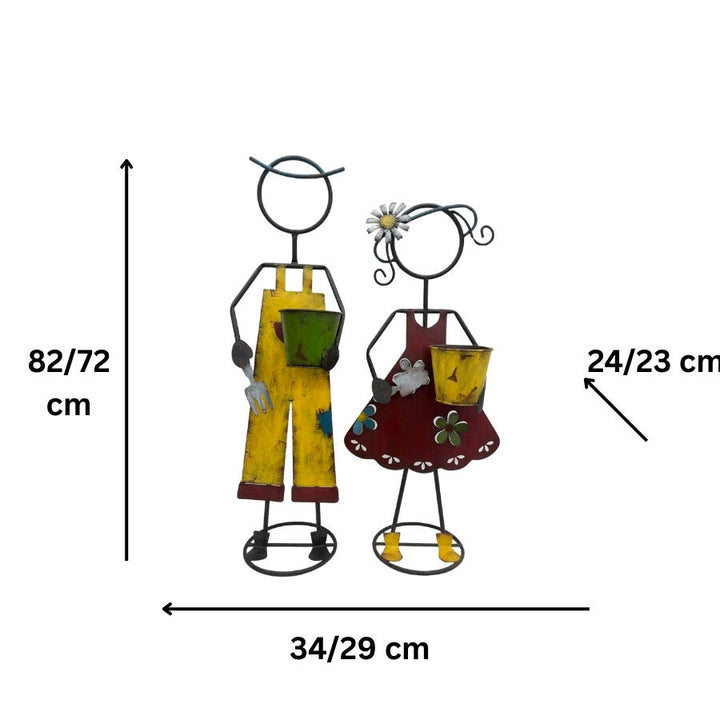Willow &amp; Silk Metal 82cm/ 72cm Set of 2 Colourful Farm Kid Garden Planters