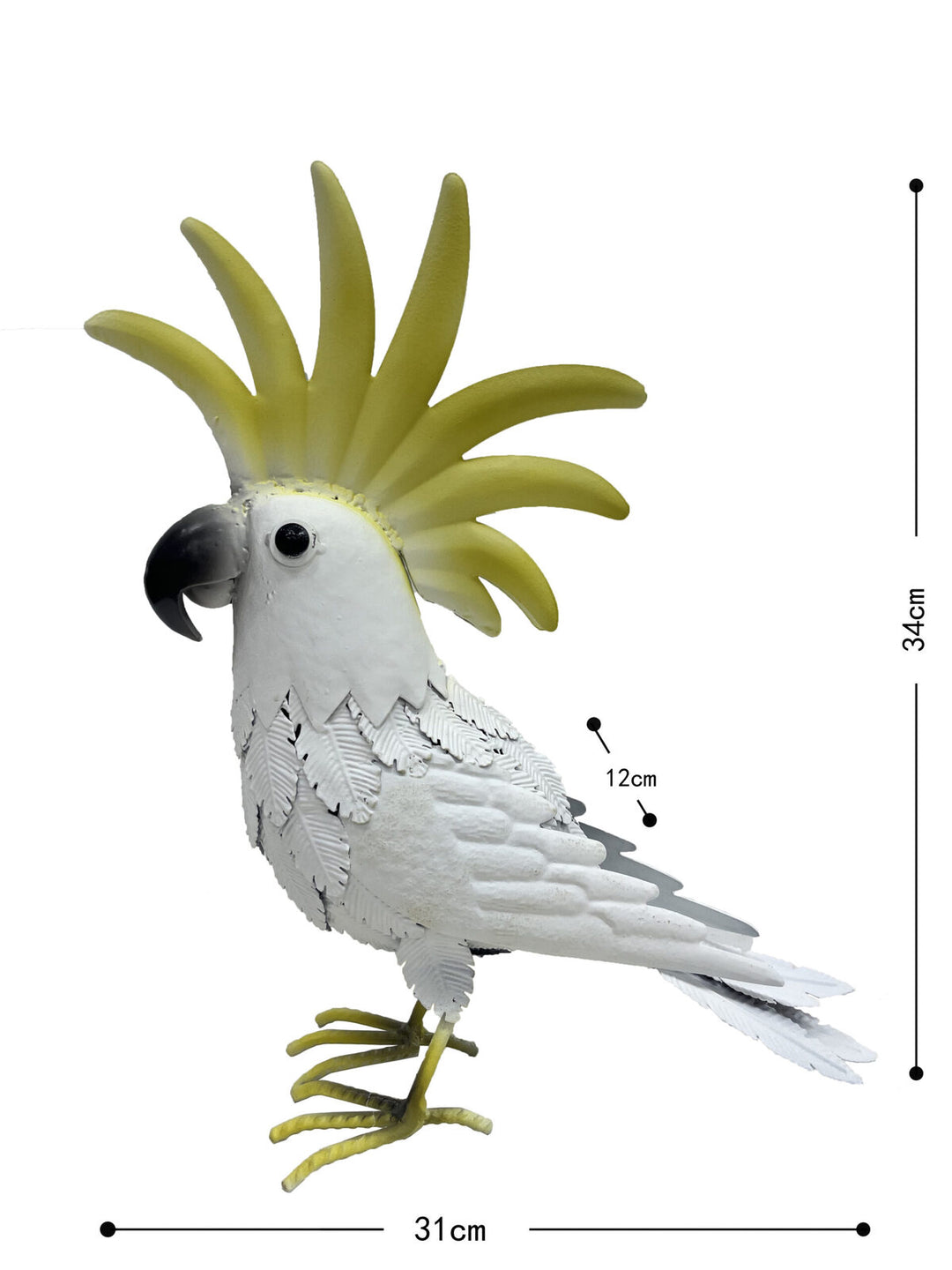 Willow &amp; Silk Metal 34cm White/Yellow Cockatoo Bird Garden Figurine