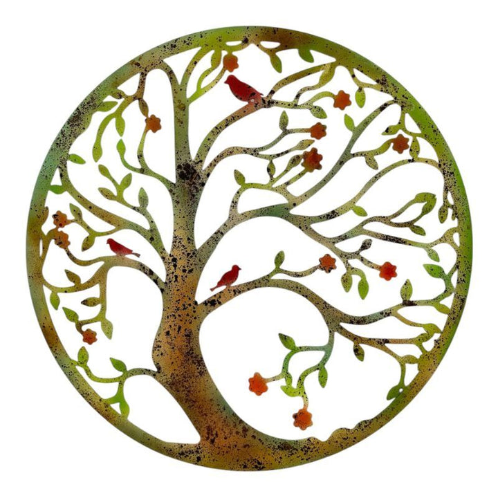 Willow &amp; Silk Round Laser Cut Tree of Life w/Red Birds 80x0.65x80 cm