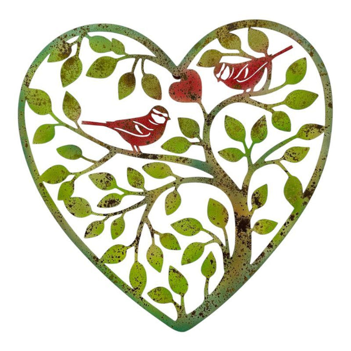Willow &amp; Silk Laser Cut Heart Tree of Life w/Red Birds 45x0.65x45cm