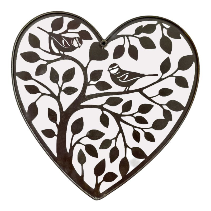 Willow &amp; Silk Laser Cut Heart Tree of Life w/Red Birds 45x0.65x45cm
