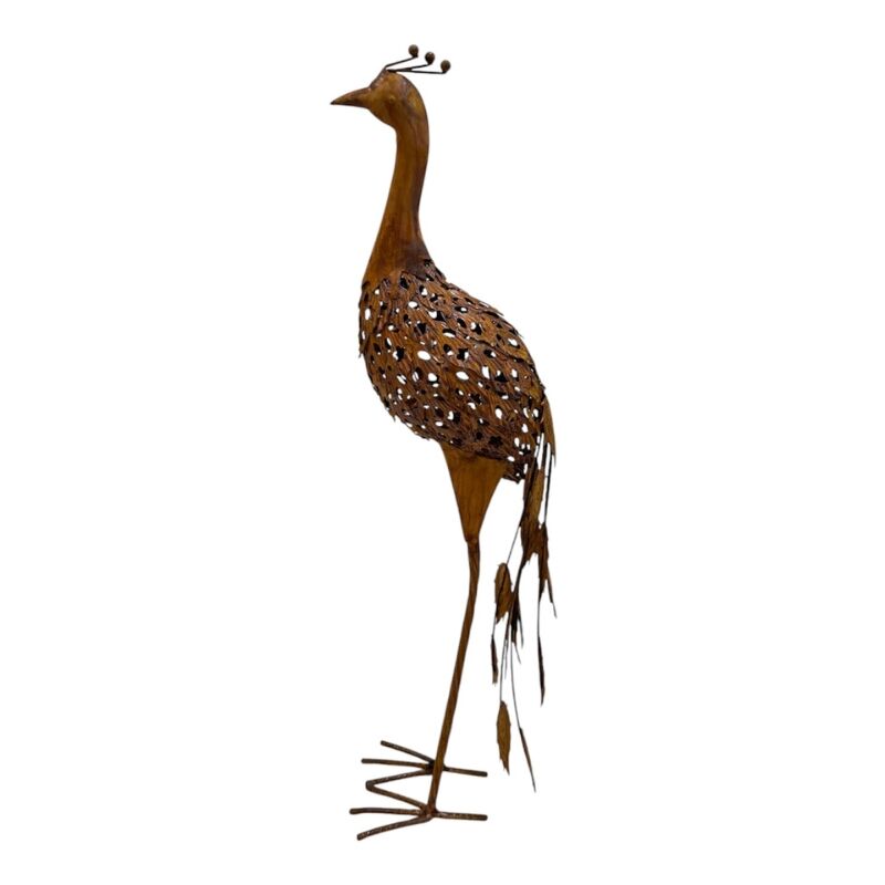Willow &amp; Silk Rust Standing Peacock Garden Statue 29.5x21x60cm