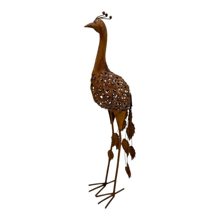 Willow &amp; Silk Rust Standing Peacock Garden Statue 29.5x21x60cm
