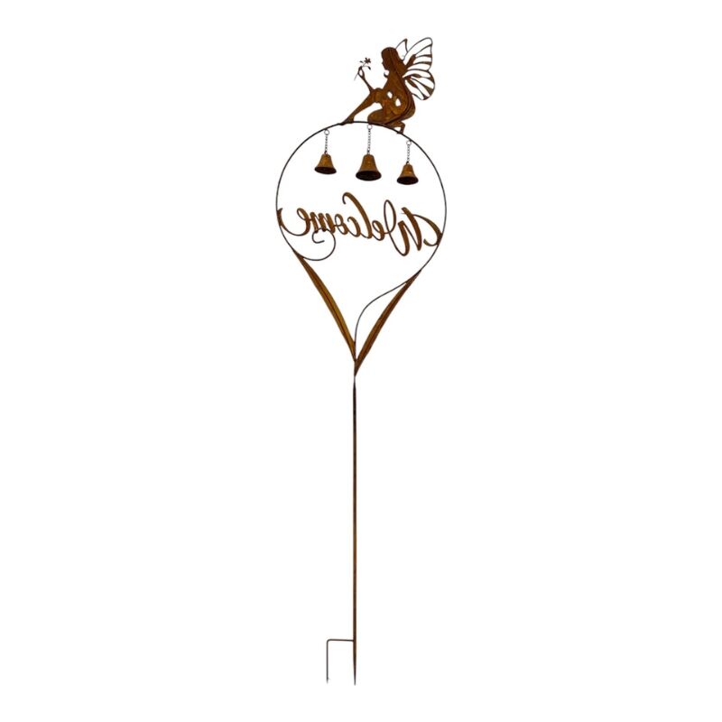 Willow &amp; Silk Welcome Garden Statue w/Fairy + Bells 42x6.5x6cm
