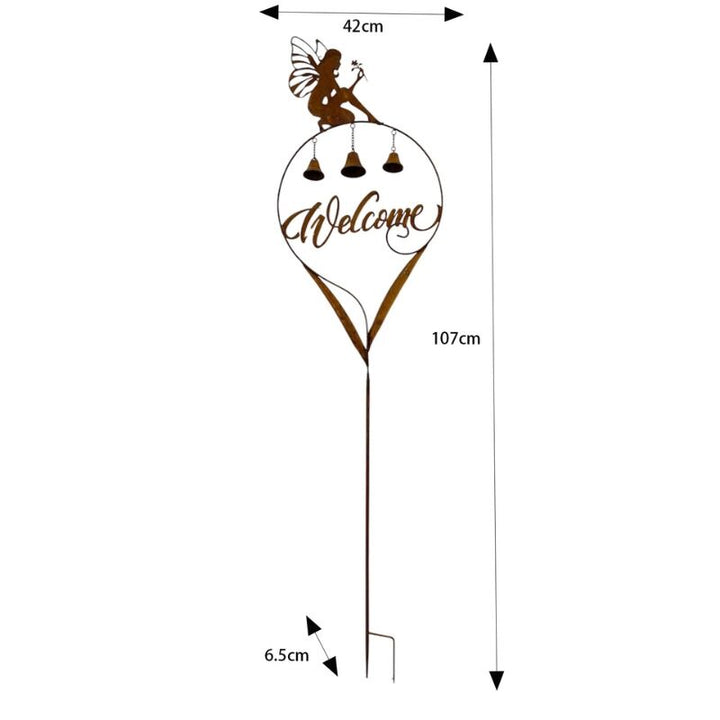 Willow &amp; Silk Welcome Garden Statue w/Fairy + Bells 42x6.5x6cm
