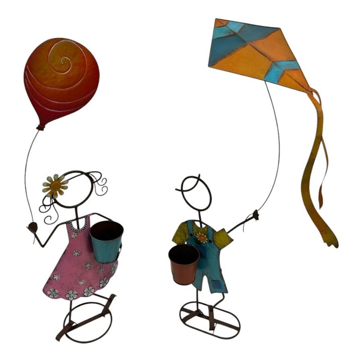 Willow &amp; Silk Set/2 Asst Colourful Playing Kids Planters 65x25x58-104/35x17x98cm
