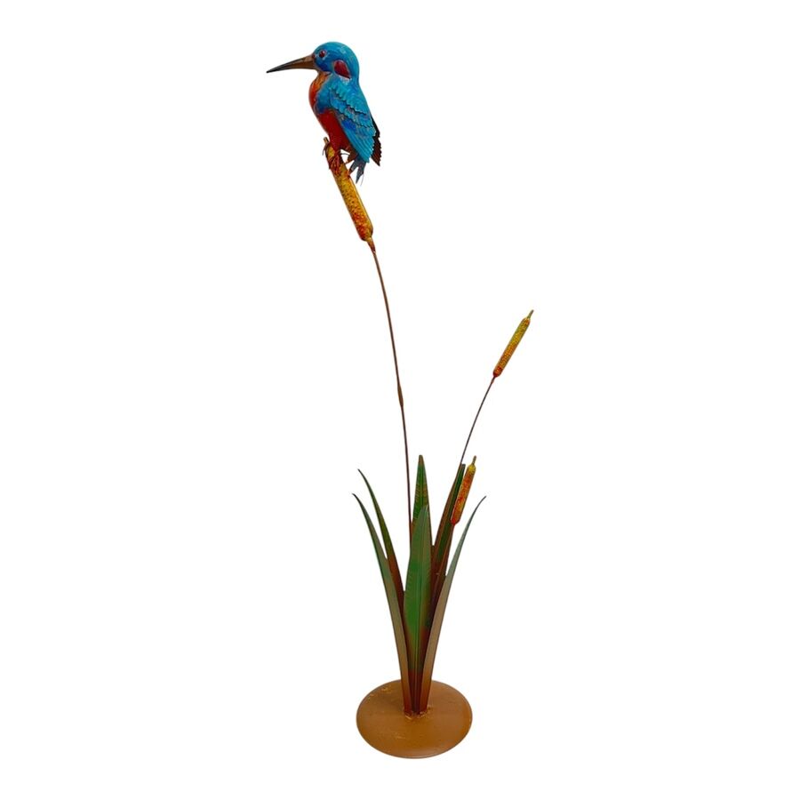 Willow &amp; Silk Tranquil Kingfisher on Bulrush Garden Statue