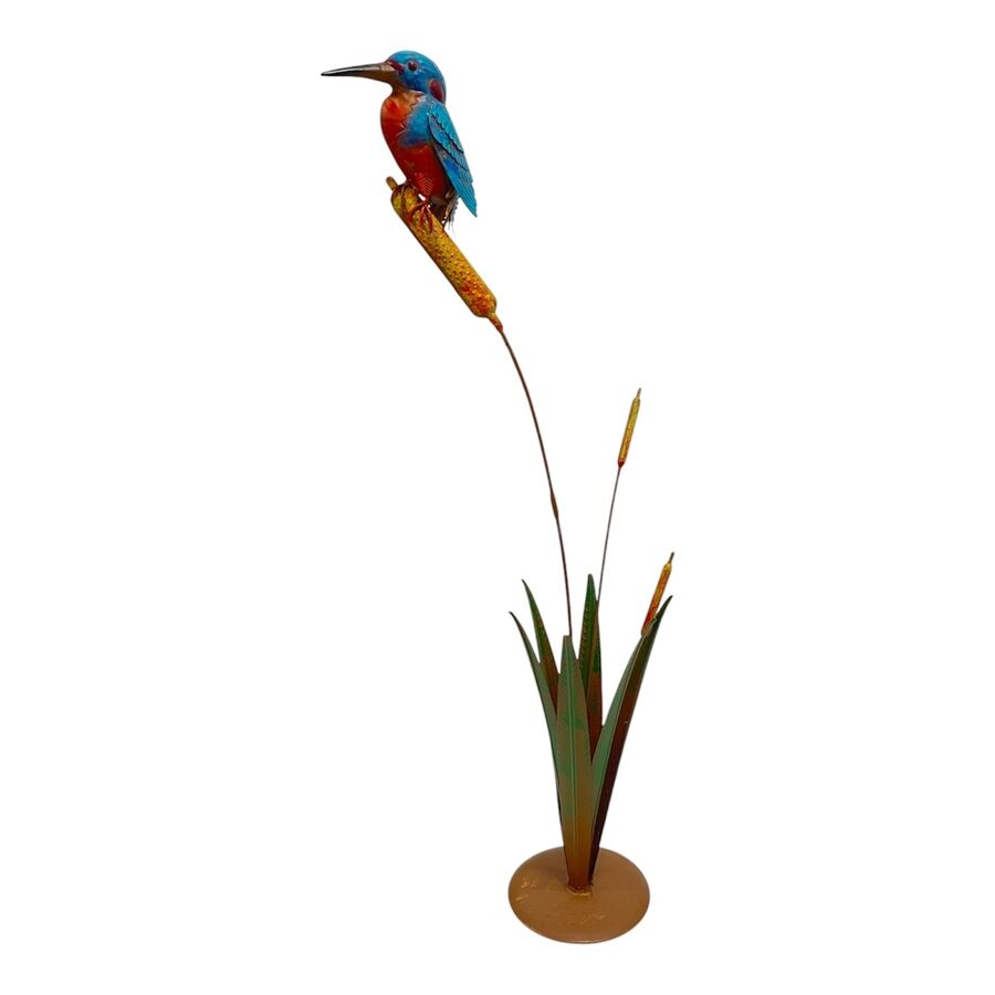 Willow &amp; Silk Tranquil Kingfisher on Bulrush Garden Statue