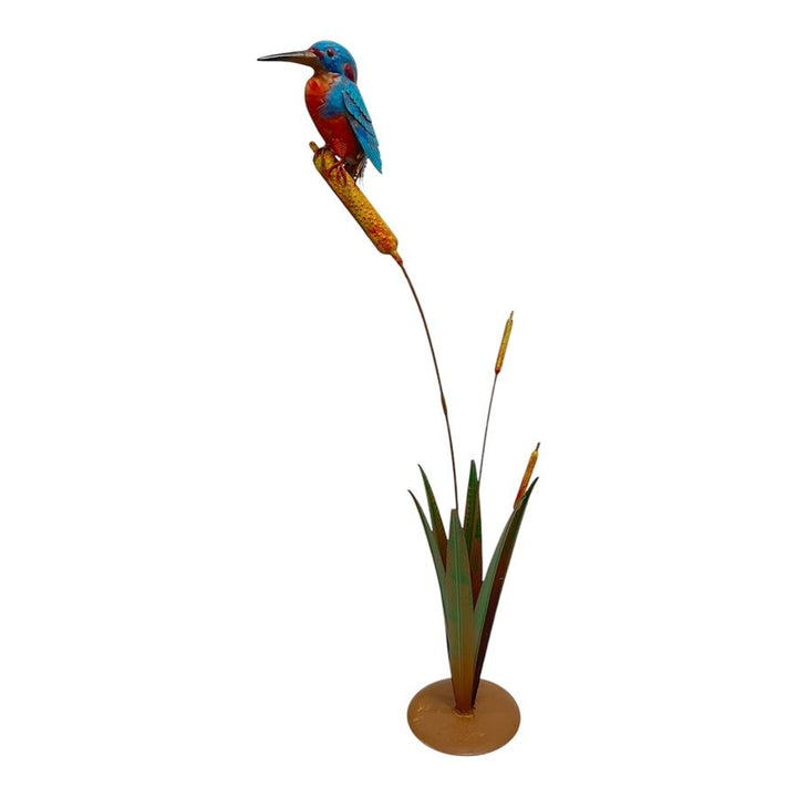 Willow &amp; Silk Tranquil Kingfisher on Bulrush Garden Statue