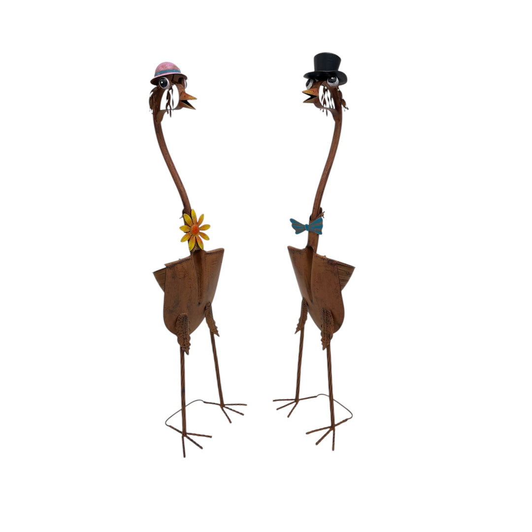 Willow &amp; Silk Set/2 Asst Tall Standing Bird Couple 31x27x115/31x24x112cm