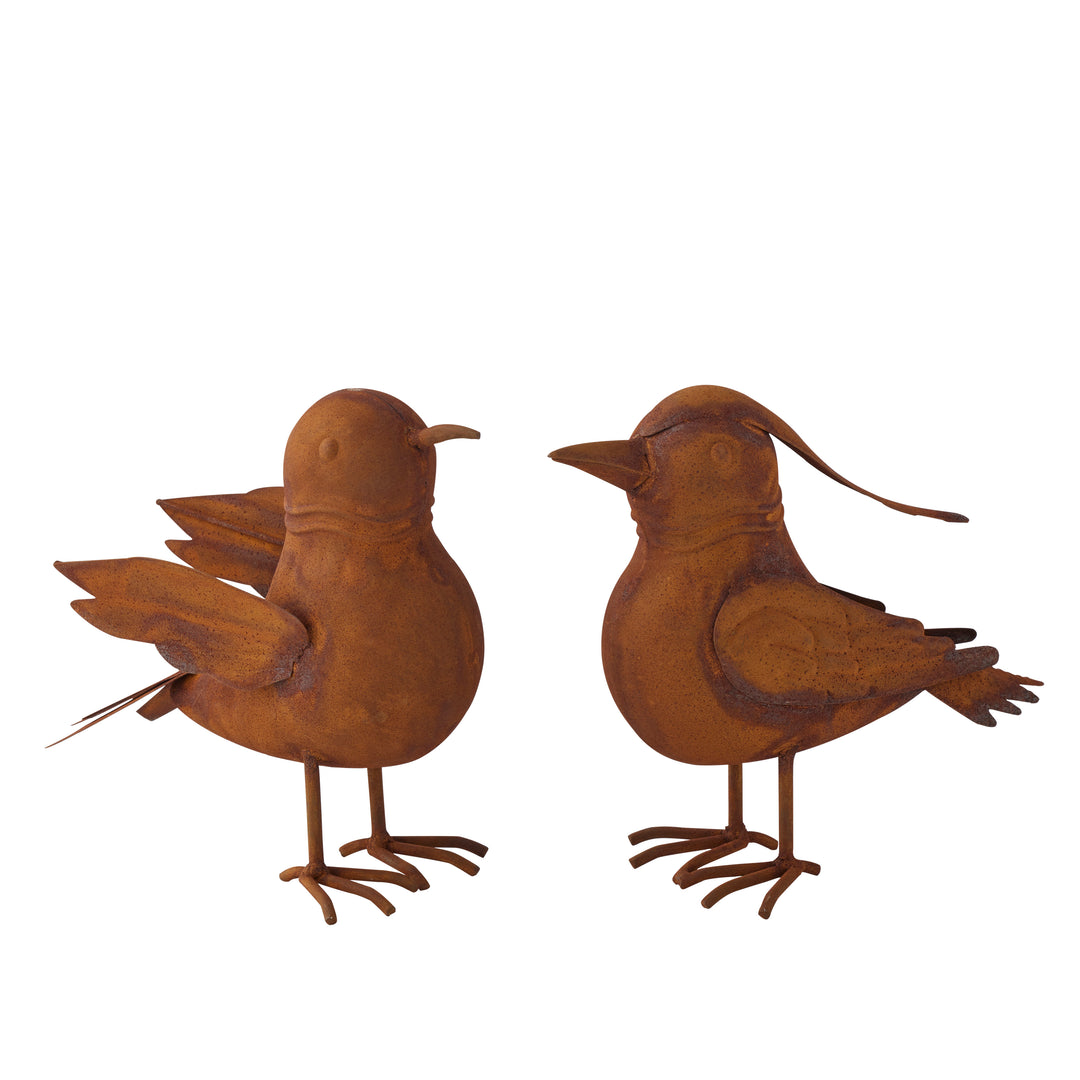 Willow &amp; Silk Set/2 Asst Rust Decorative Birds 19x8x17/18.5x9x17cm