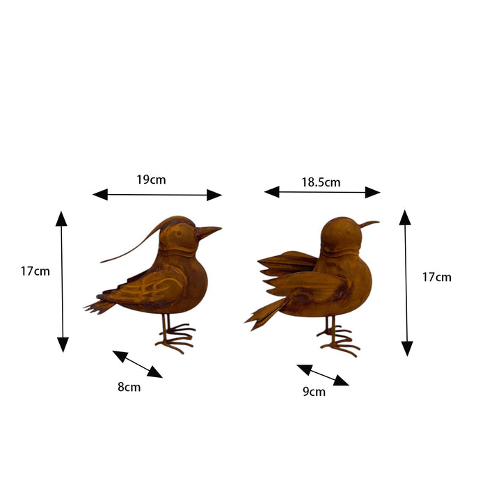 Willow &amp; Silk Set/2 Asst Rust Decorative Birds 19x8x17/18.5x9x17cm