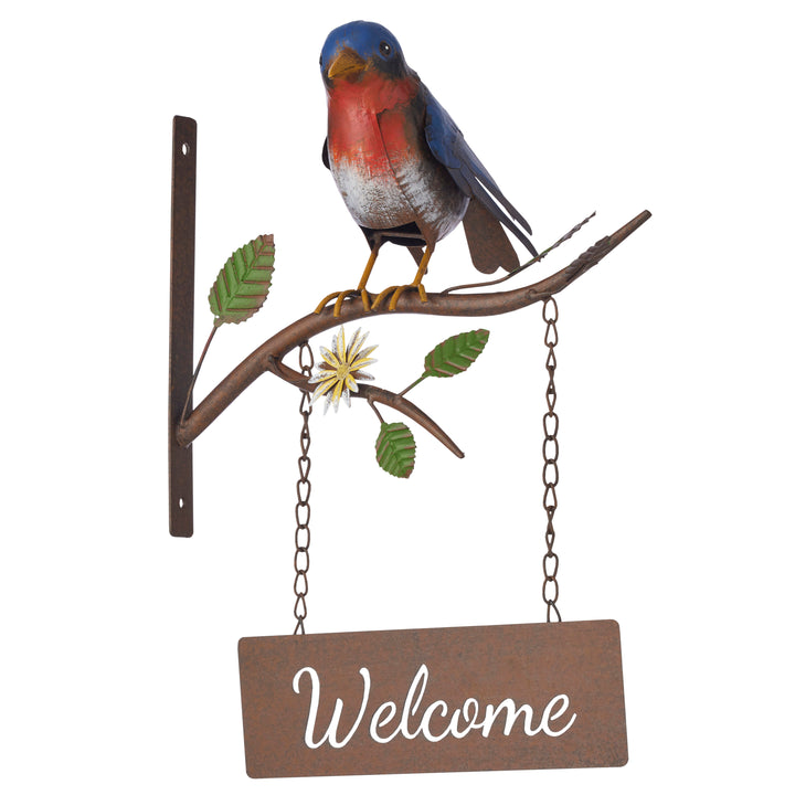 Willow &amp; Silk Door Post Welcome Sign W/Colourful Bird   30.5x25x41