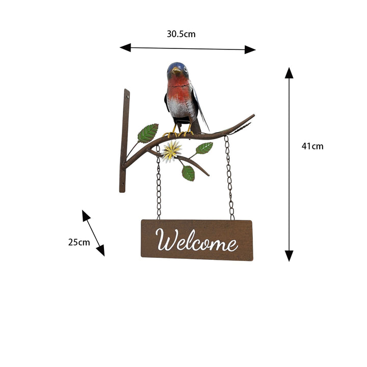 Willow &amp; Silk Door Post Welcome Sign W/Colourful Bird   30.5x25x41
