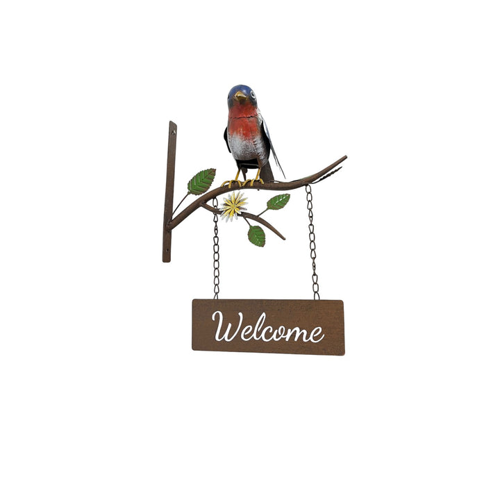 Willow &amp; Silk Door Post Welcome Sign W/Colourful Bird   30.5x25x41