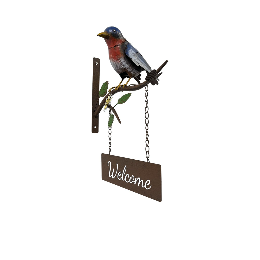 Willow &amp; Silk Door Post Welcome Sign W/Colourful Bird   30.5x25x41