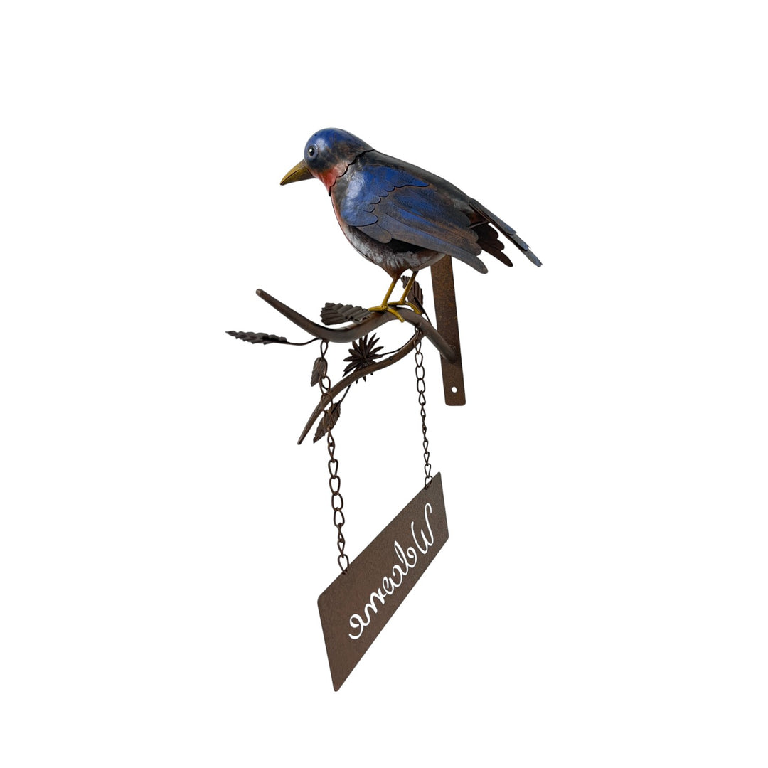 Willow &amp; Silk Door Post Welcome Sign W/Colourful Bird   30.5x25x41