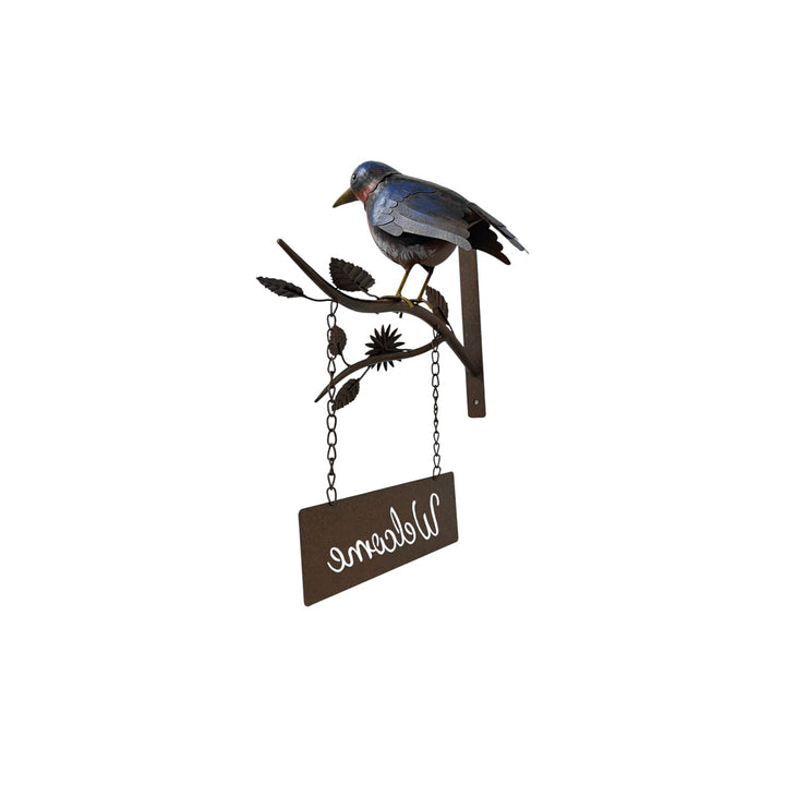 Willow &amp; Silk Door Post Welcome Sign W/Colourful Bird   30.5x25x41