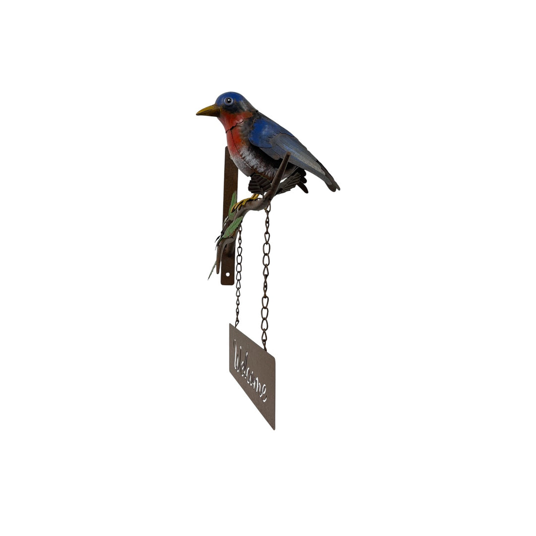 Willow &amp; Silk Door Post Welcome Sign W/Colourful Bird   30.5x25x41