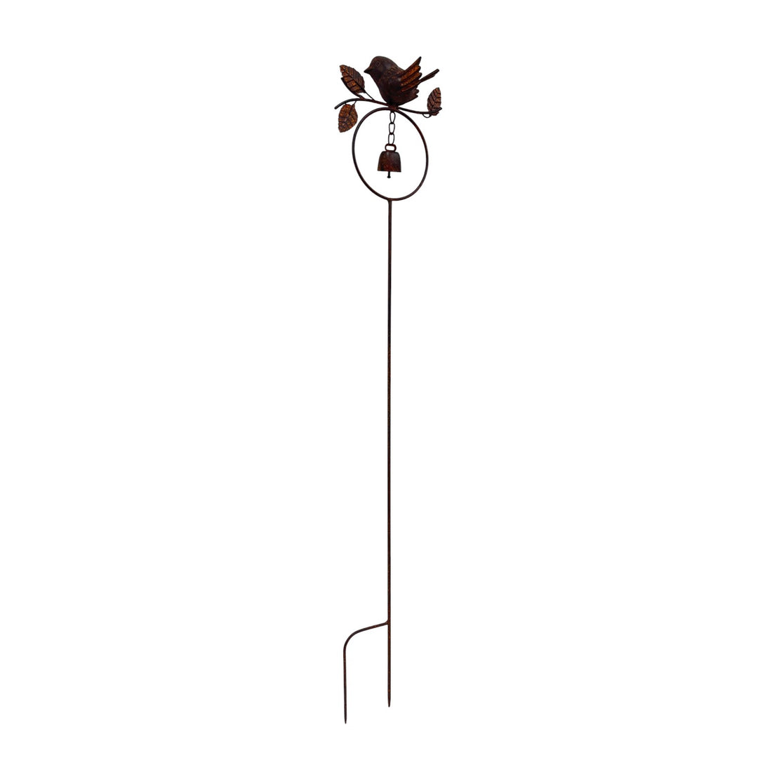Willow &amp; Silk Bird on Branch W/Bell Garden Stake 16.5x6x89