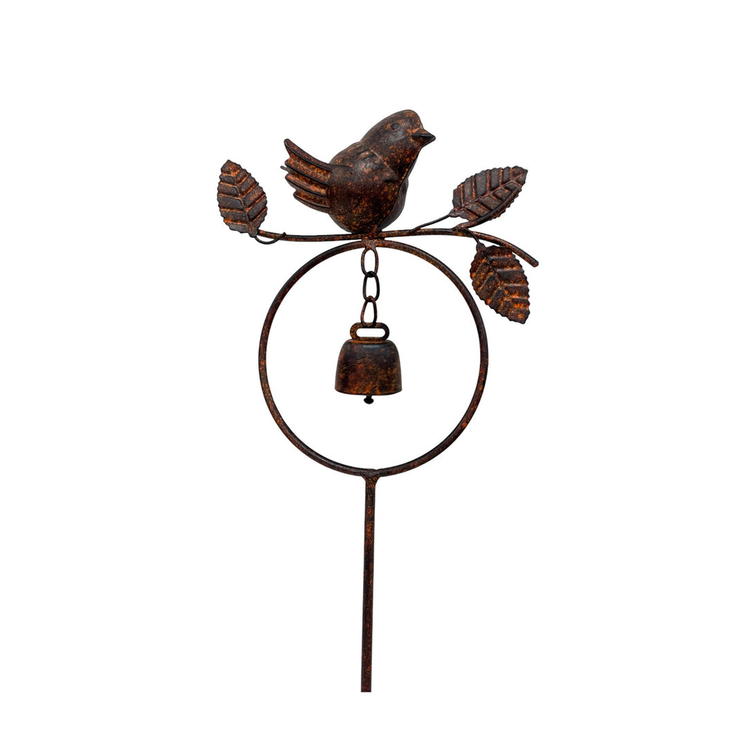Willow &amp; Silk Bird on Branch W/Bell Garden Stake 16.5x6x89