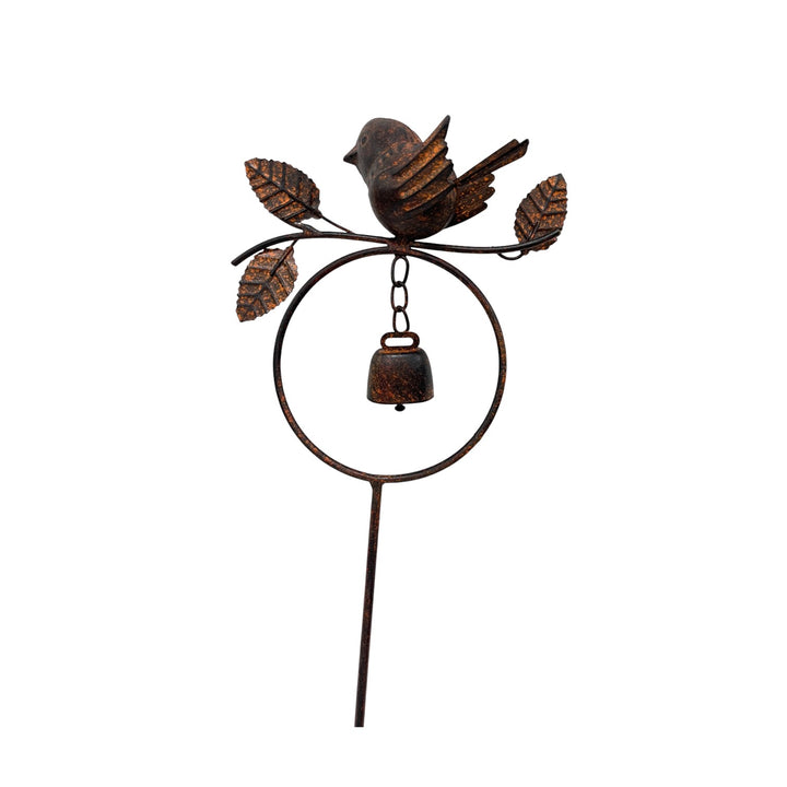 Willow &amp; Silk Bird on Branch W/Bell Garden Stake 16.5x6x89