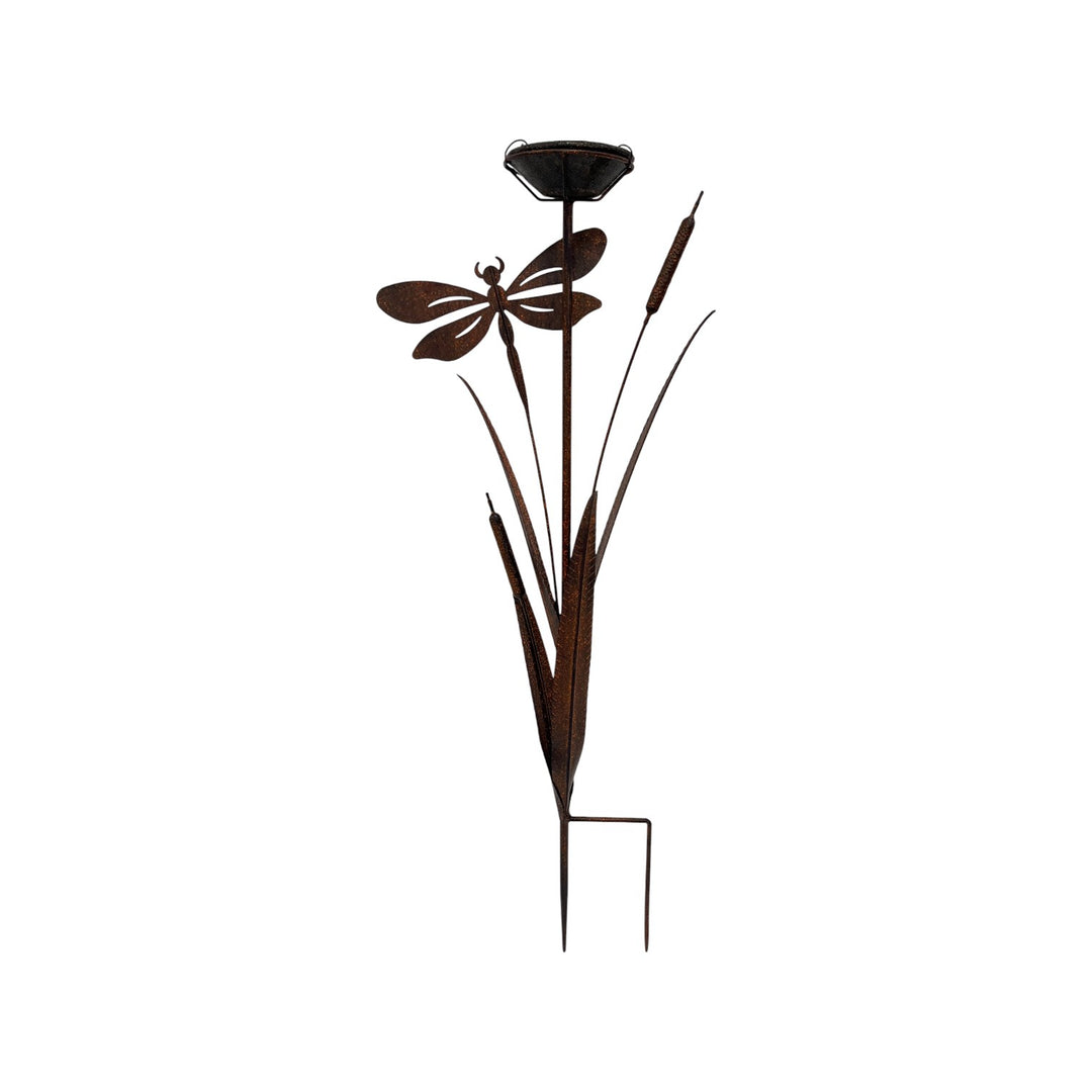 Willow &amp; Silk Bulrush &amp; Dragonfly Garden Stake W/Birdfeeder 43x13x89cm